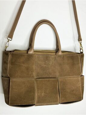 Isadora Italy Tan Suede Grid Tote Bag
